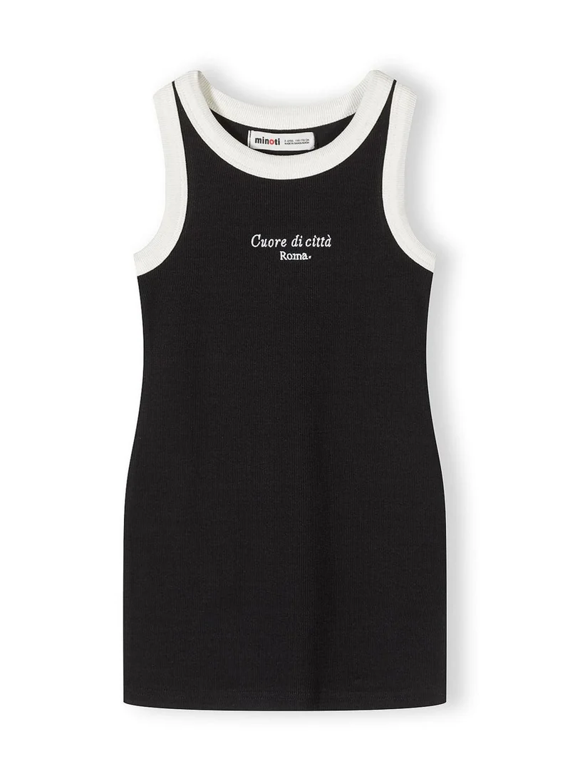 MINOTI Girls sleeveless ribbed jersey dress black white stripes 3-15 years